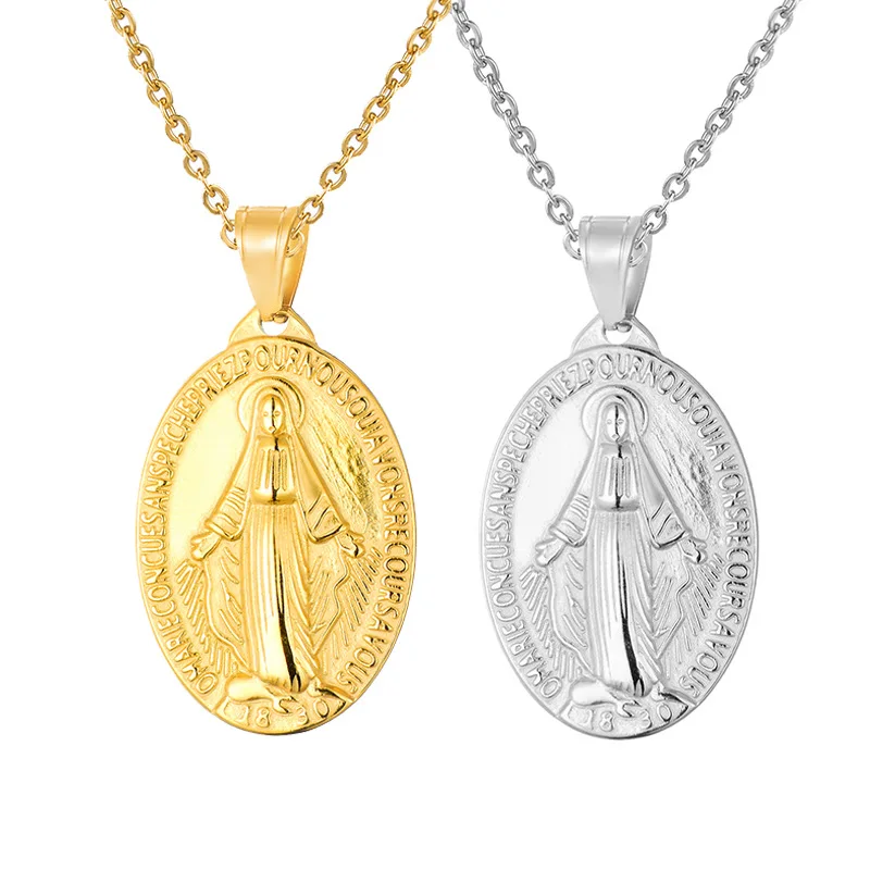 Collar de la Virgen María para mujer, gargantilla de acero inoxidable, Color plateado/dorado, Medalla Virgen, Cruz de María, Gargantilla religiosa, 10 Uds.