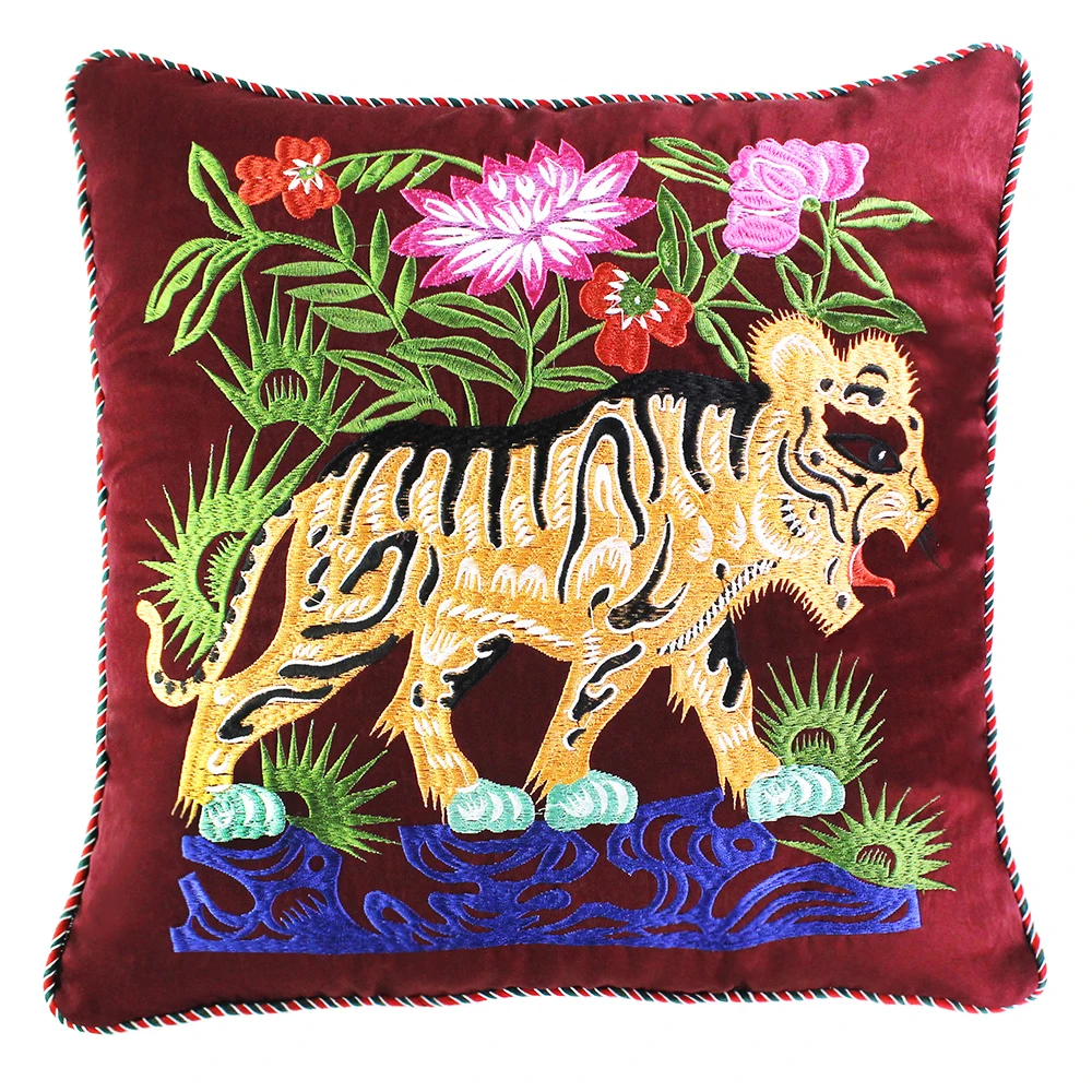 Вышивка властный Тигр Цветок Наволочка для ткани накидка подушки DIY ручной