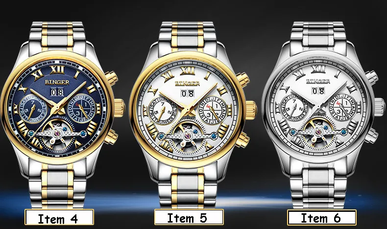 Швейцарские Бингер мужские часы люксовый бренд Tourbillon сапфир светящиеся несколько функций механические наручные часы B8602-7