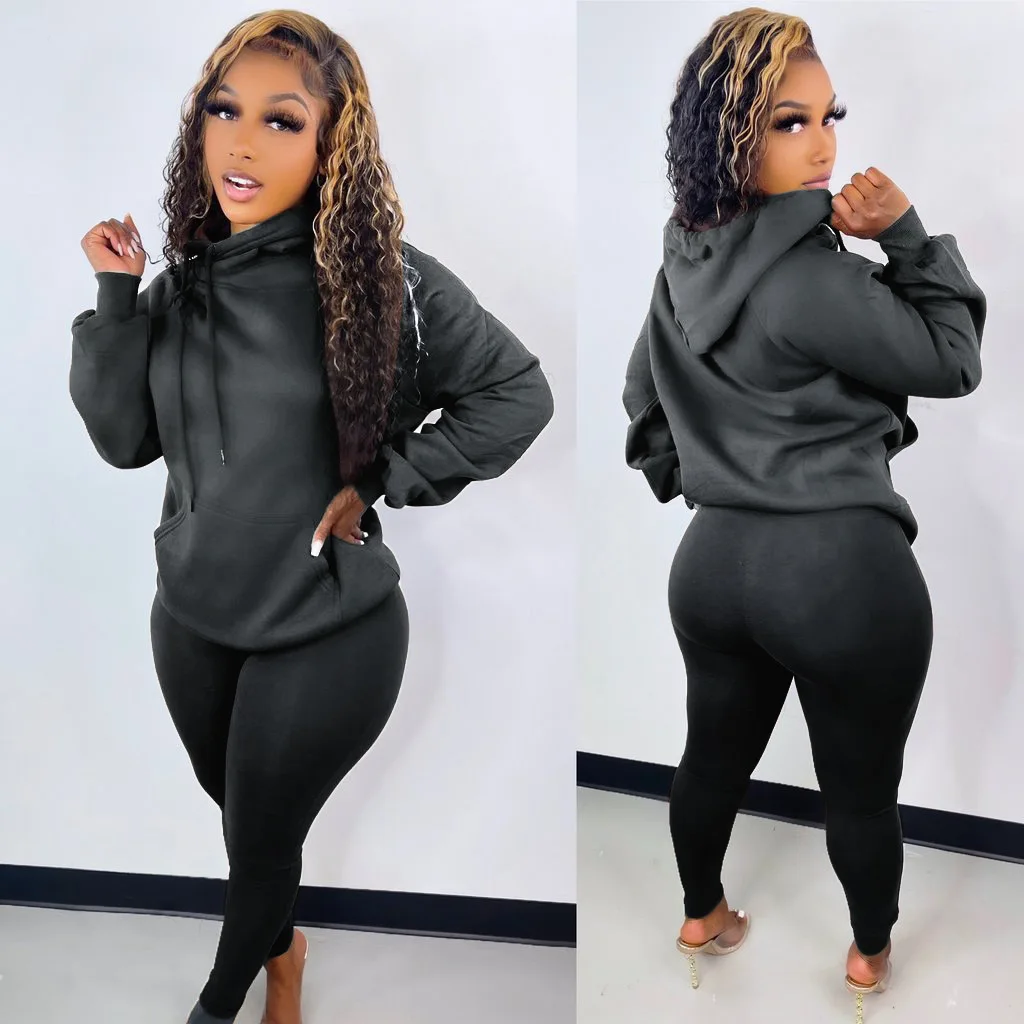 

Women's Sports Suit Outdoor Jogging Morning Exercise Women's Irregular Hooded Sweater Design Plus Velvet Two-piece Suit