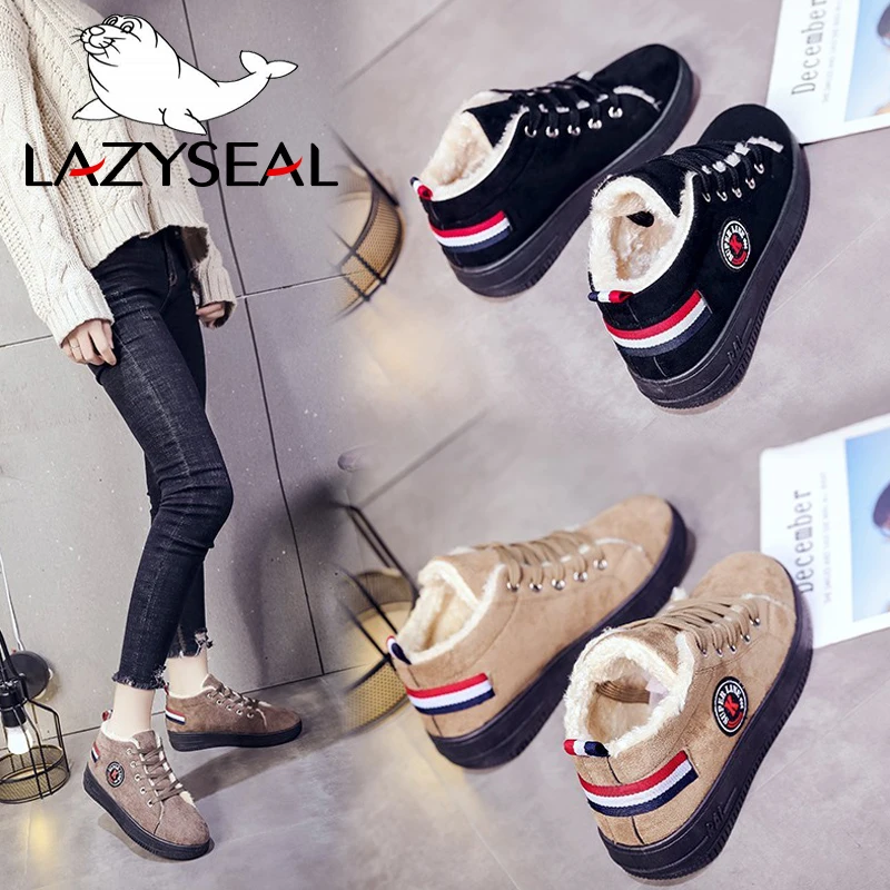 Женские зимние ботинки LazySeal Plulsh коллекция 2019 года модные на шнуровке из