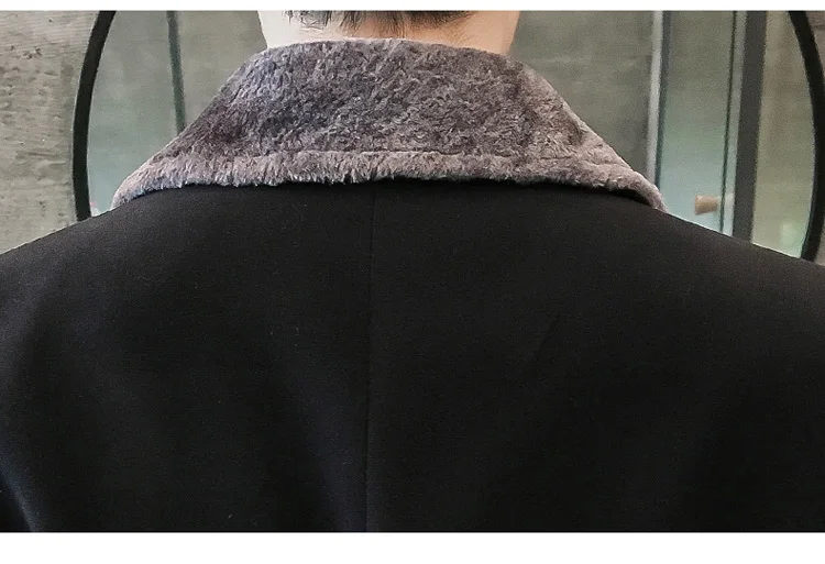 

Fur Collar Trench Wool Coat Men Wool Blend Winter Coat Men Slim Fit Casaco Masculino Mid-Long Black Coat Men