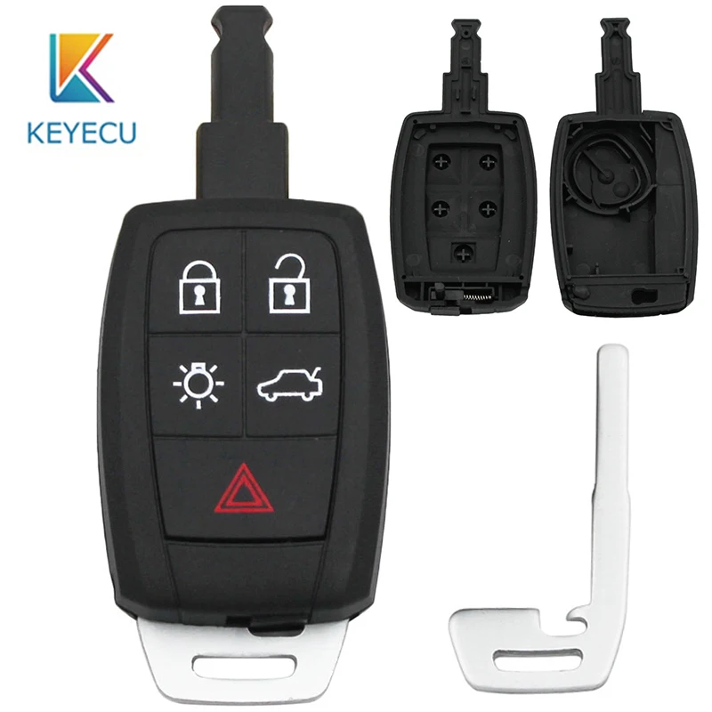KEYECU дистанционного ключа автомобиля оболочки чехол Fob 5 Кнопка для Volvo C30 C70 S40 V50 2008 2009 2010 2011 FCC: KR55WK49259 с вставным лезвием