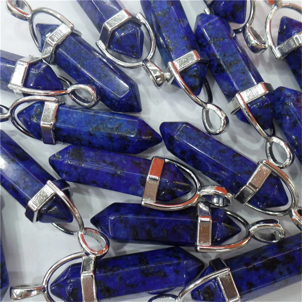 

30 шт. 42x9 мм оптом голубая Далмация яшма сплав с капюшоном шесть углов кулон бисер DIY ручной работы ювелирные аксессуары S776