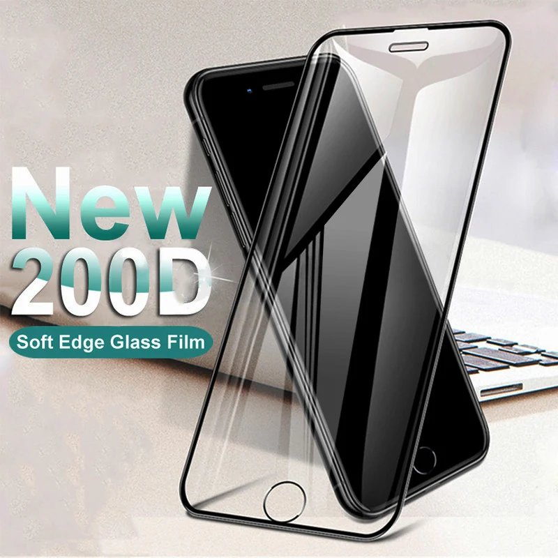 Защитное стекло 200D с мягкими краями для iPhone 8 7 6 6S Plus SE 2020 X XR 11 Pro Xs Max | Мобильные