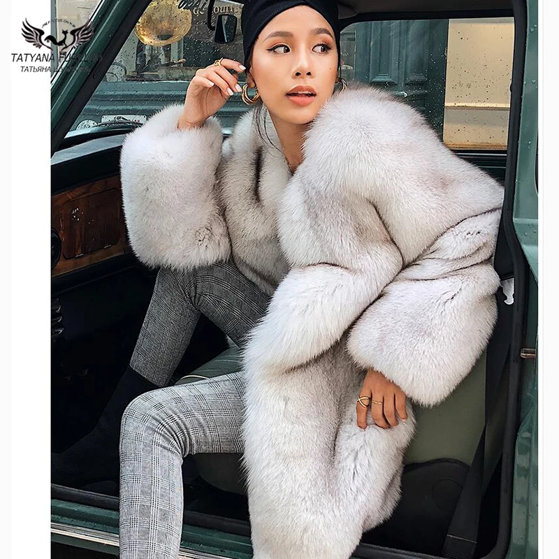 Tatyana Furclub, натуральная Шуба из натурального Лисьего меха, женская зимняя Роскошная Меховая куртка с круглым вырезом из лисьего меха, толстые теплые пальто, большие размеры