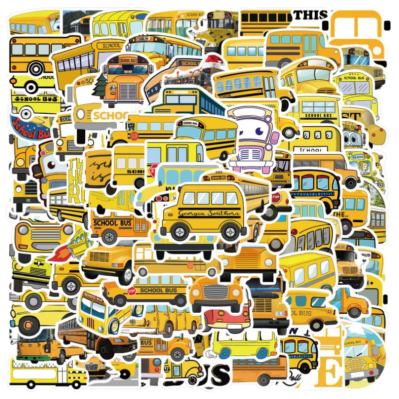 

50/100Pcs/Set Cute cartoon school bus Graffiti Waterproof Skateboard Travel Suitcase Phone Laptop Luggage Stickers Cute Kids
