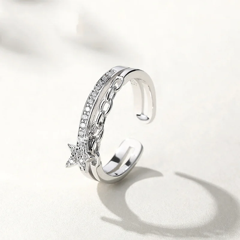

PONYKISS 925 Sterling Silver Double layer Hanging stars adjustable Ring for Women fine jewelry Accessory Girl Party Gift