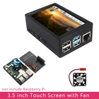 Чехол для Raspberry Pi 4 B, 3,5 дюйма, с тачскрином, с охлаждающим вентилятором, радиаторами, ABS, для Raspberry Pi 4, Модель B или 3B +3B