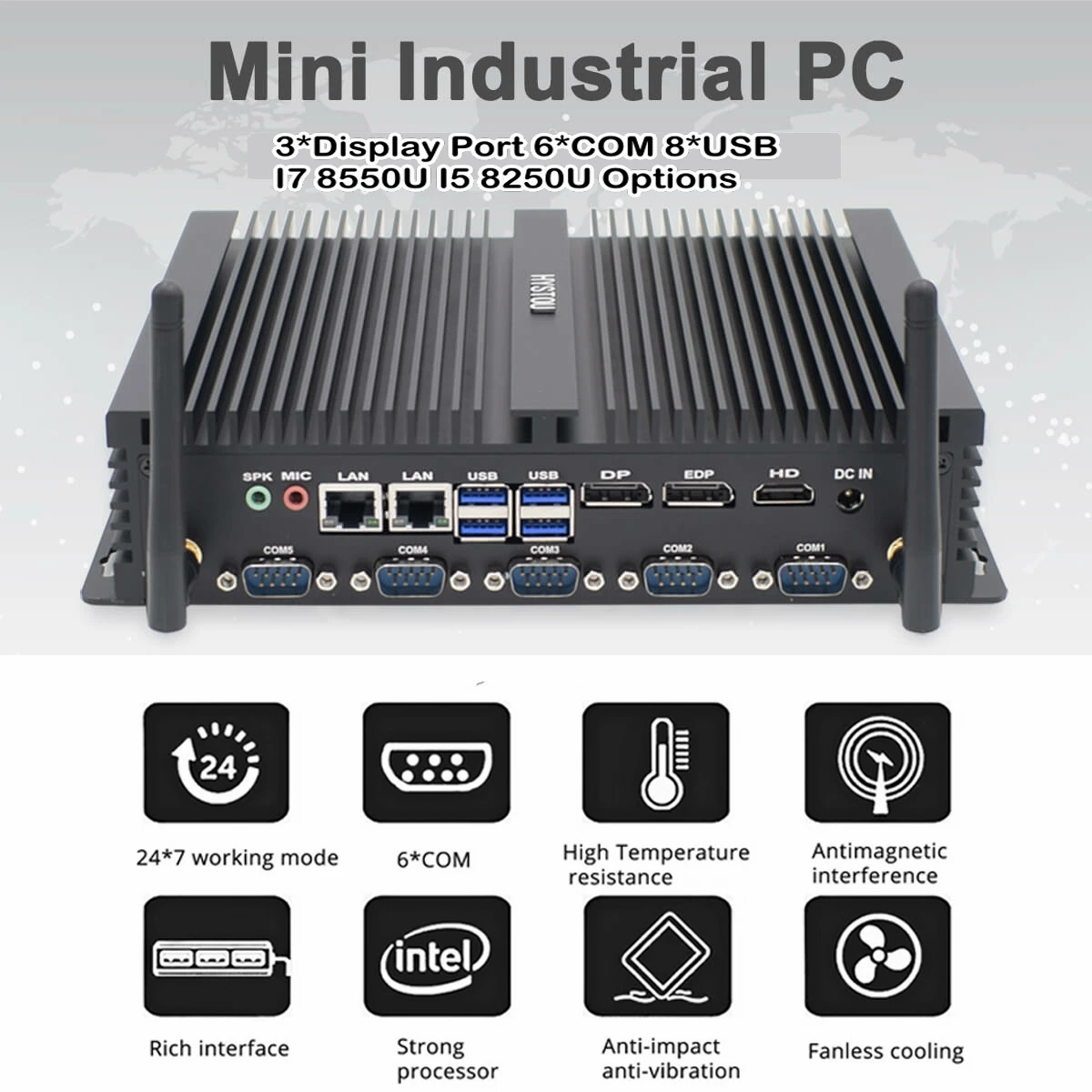 X86 Windows 10 безвентиляторный мини-ПК i7 8550u промышленные компьютеры i5 8250u ITX с 3