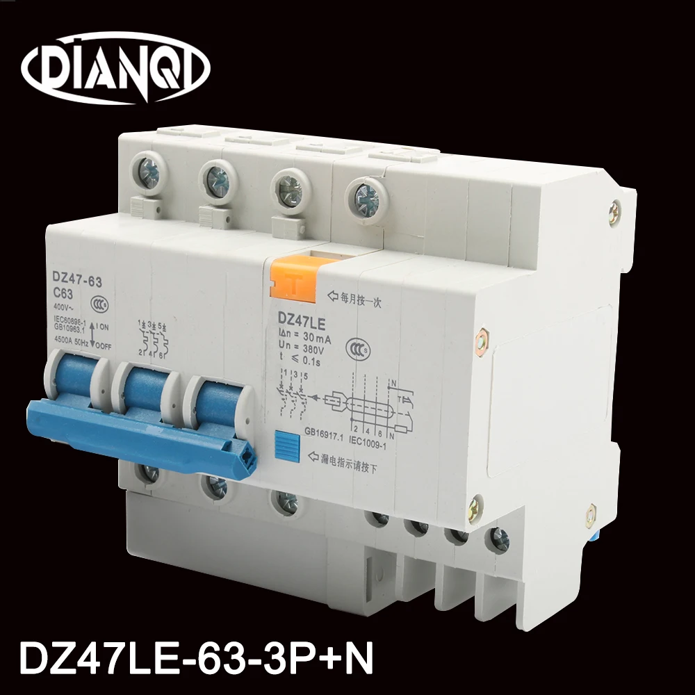 DZ47LE-63-3P+ N 10A-25A 32A-63A мини бытовой Автоматический Выключатель Электрический утечки защиты остаточной защиты тока устройства