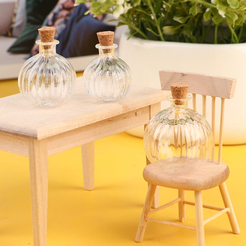 

1:12 Dollhouse Miniature Mini Glass Bottle Cork Cover Tiny Jar Vials Model Doll House Decoration Accessories Kids Play Toy