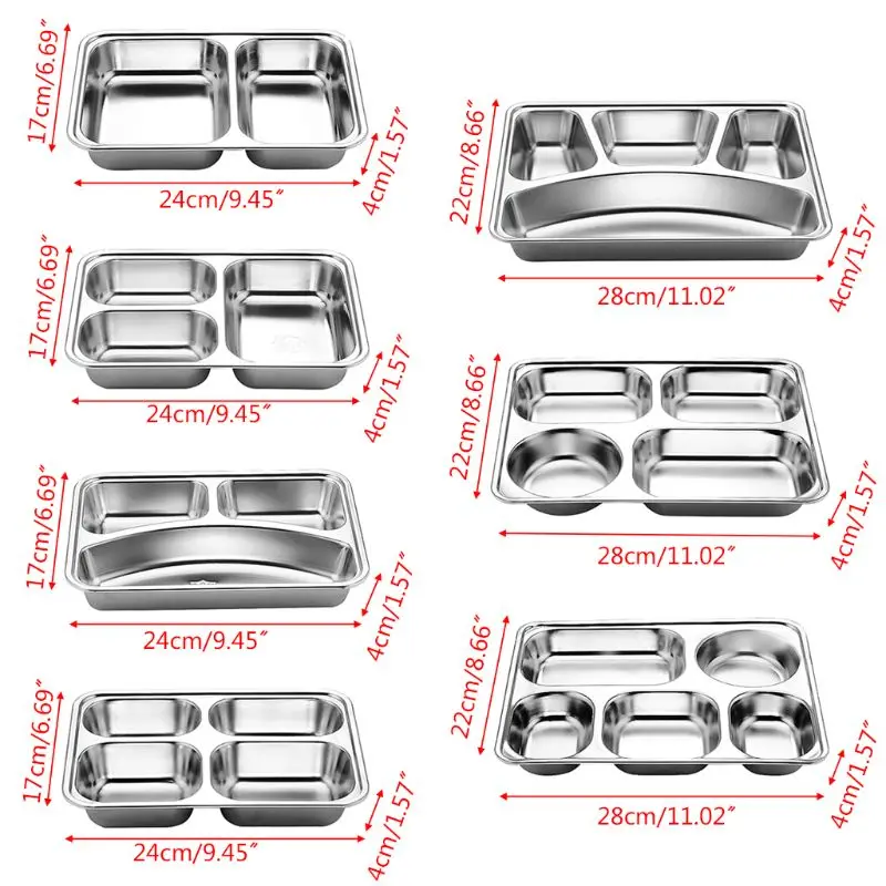 

3/5/4 Section Stainless Steel Divided Dinner Tray Lunch Container Food Plate for School Canteen