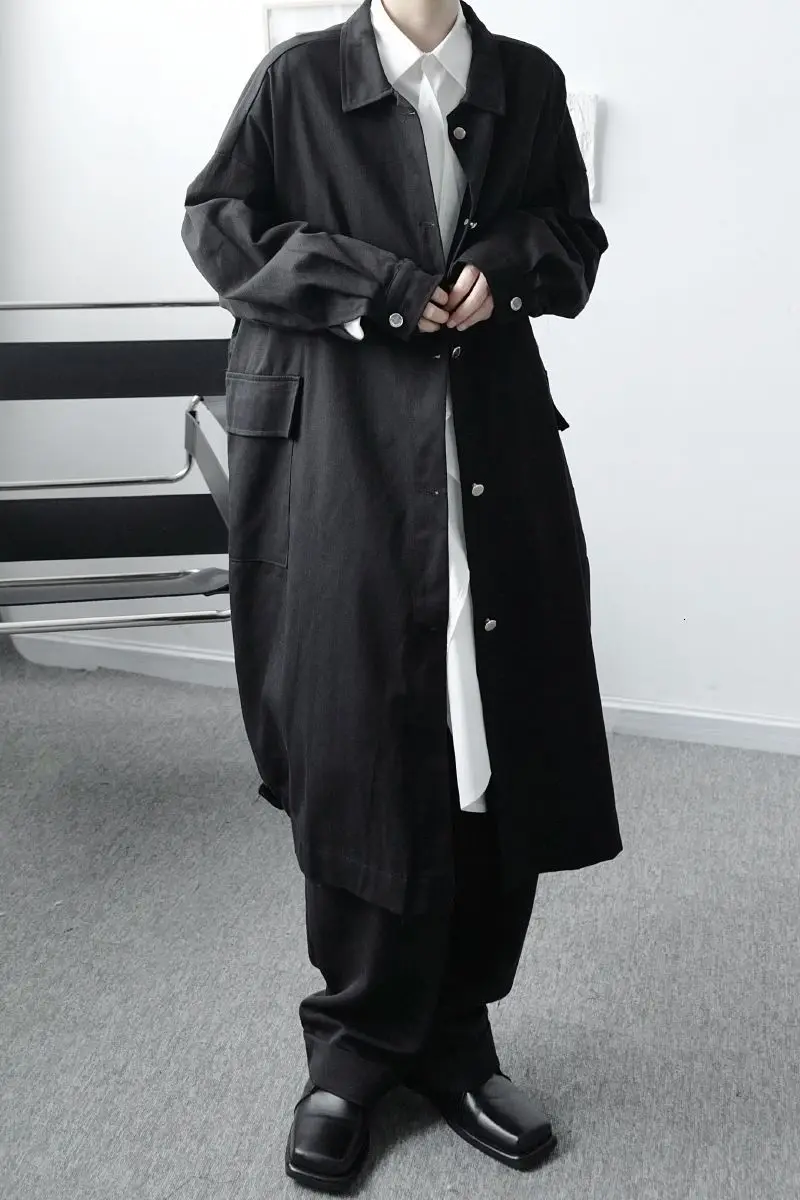 

IEFB /men's wear spring new male cotton mid-length loose trench coat niche casual large size single breasted windbreaker 9Y4053