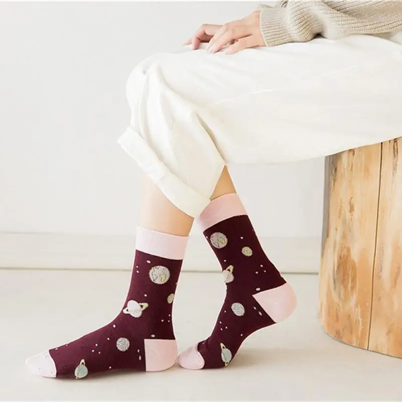 Новые зимние хлопковые носки Корея женская подвеска в виде космонавта и планеты