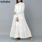 S-Элегантное Длинное Платье 2021 VONDA повседневное однотонное платье-рубашка с отложным воротником и длинным рукавом в богемном стиле Vestidos Robe
