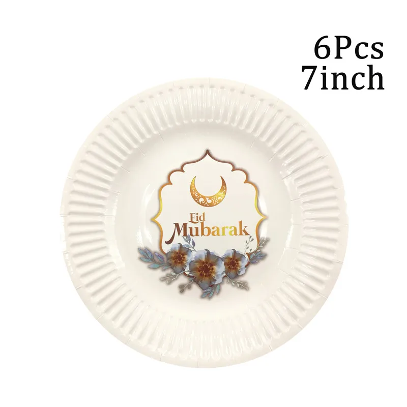 6Pcs plate Chicinlife 1 компл. ИД Мубарак воздушный шар баннер печенье бумага подарок наклейки Рамадан мусульманский фестиваль светодиодный светильник полосы вечерние украшения - Цвет: 6Pcs plate