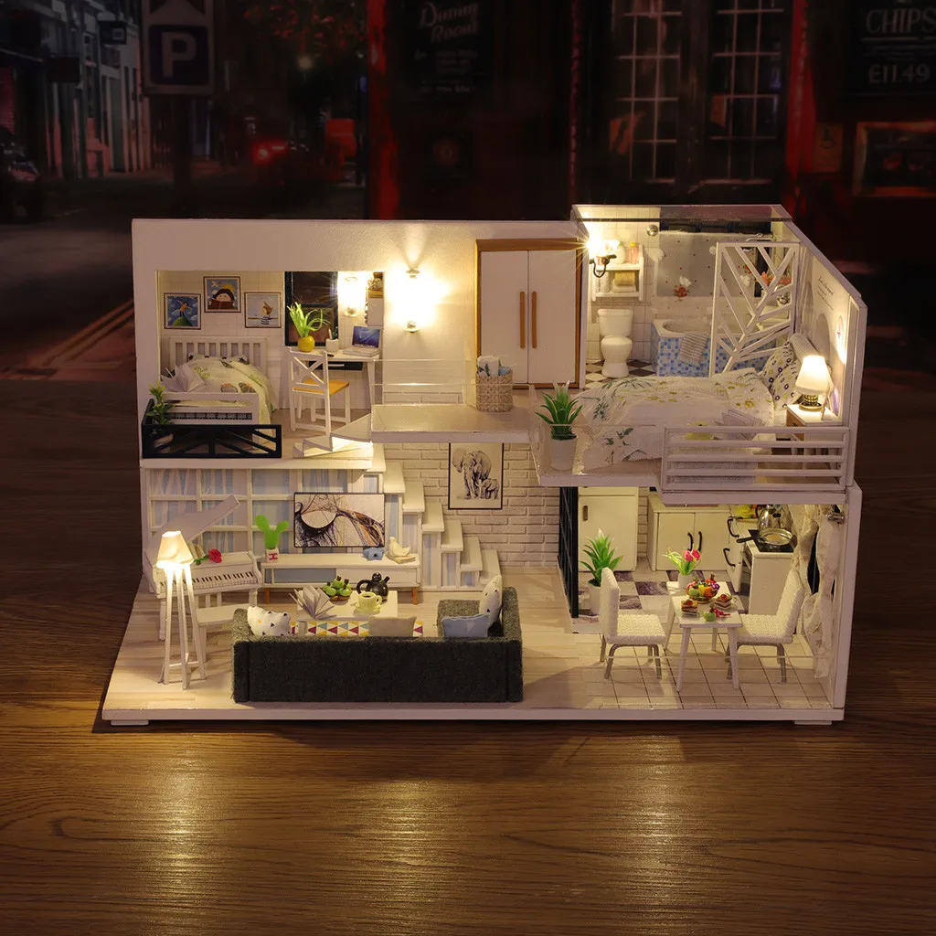 

3D Wooden DIY Miniature House Furniture LED House Puzzle Decorate Creative Gifts