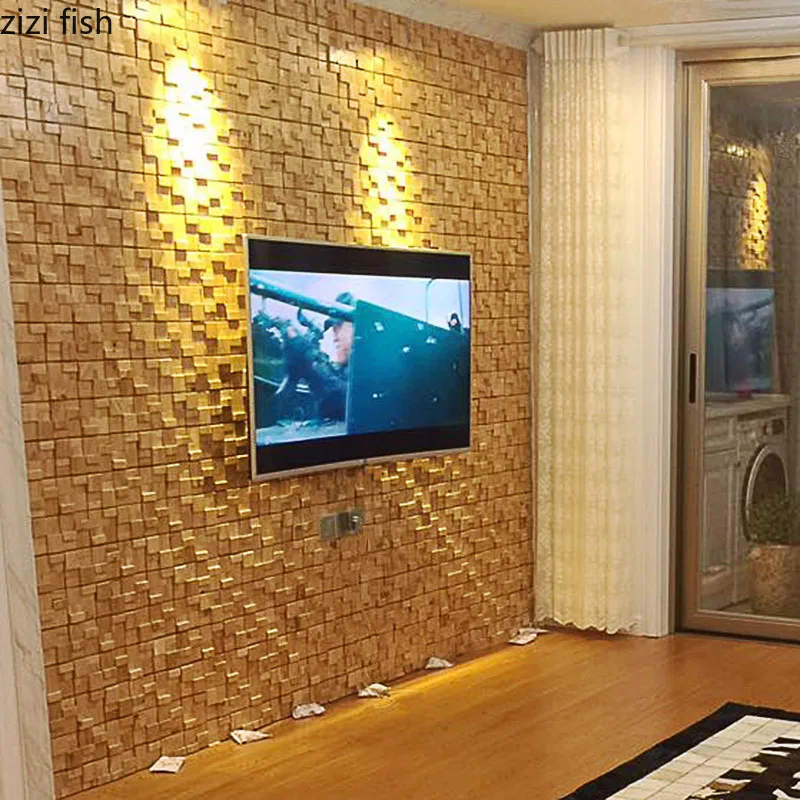 Мозаичная плитка из массива дерева фоновая декорация для телевизора обои