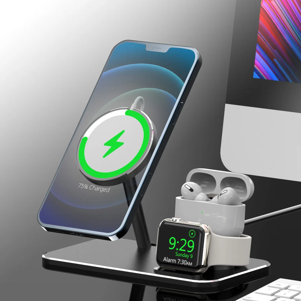 

3 in 1 Magnetic Wireless Charger Fast Charging Station for Magsafe iPhone 12 pro Max Chargers for Apple Watch Airpods pro holder