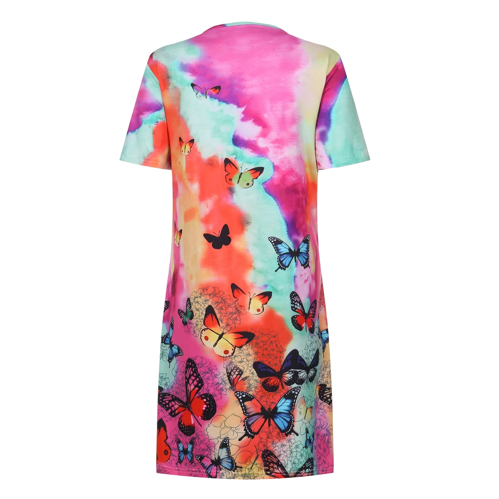 

Women's Casual Dress Fashion Butterfly Print Round Neck Short Sleeve Dress Bohe Mini Sundress Summer Dress Clothing Vestidos