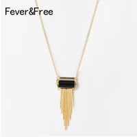 bohemian style tassel necklace simulated black natural stone pendant necklaces collar vintage gold color necklaces jewelry