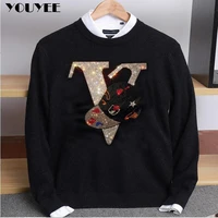 men hip hop hot diamonds sweater casual loose knitted pullover autumn winter knitted male wool sweater brand design men cloting