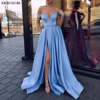 sexy evening dresses sweetheart off the shoulder a line satin prom dresses long high split evening gown party dress plus sizes
