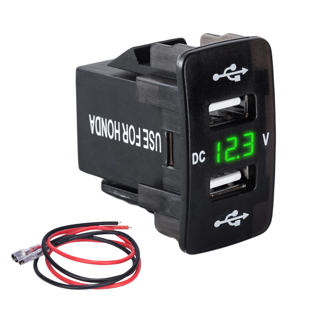 

12-24 В постоянного тока для автомобильного зарядного устройства с двумя USB-портами для прикуривателя Honda, адаптер питания со светодиодным циф...
