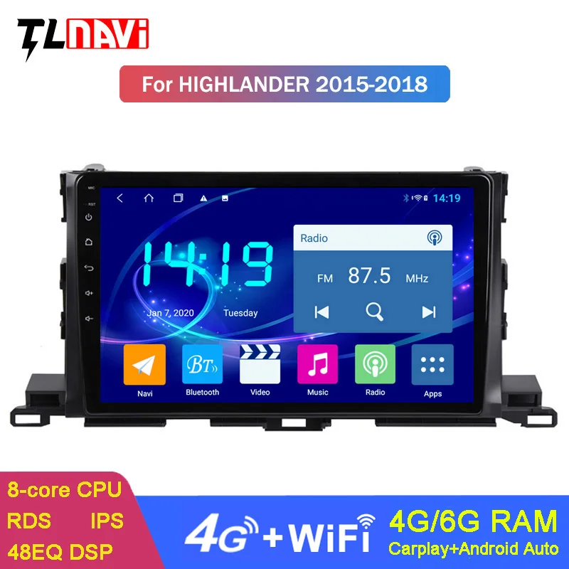 

Автомобильный GPS-навигатор, система Android 10, IPS 6G + 128G, 4G, DSP, CARPLAY, для Toyota Highlander 2015-2018