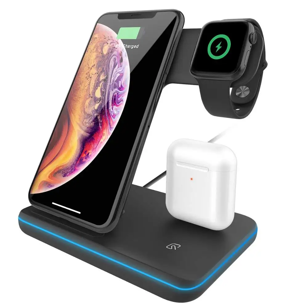 Type A Black 3 в 1 15 Вт Qi Беспроводное зарядное устройство для iPhone XS XR X 8 11 samsung S10 S9 10 Вт Быстрая Зарядка Док-станция для Apple Watch 5 4 Airpods - Цвет: Type A Black