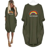 women casual loose dress with pocket be kind letters rainbow print clothing maxi summer beach floral cheap clothes 5xl