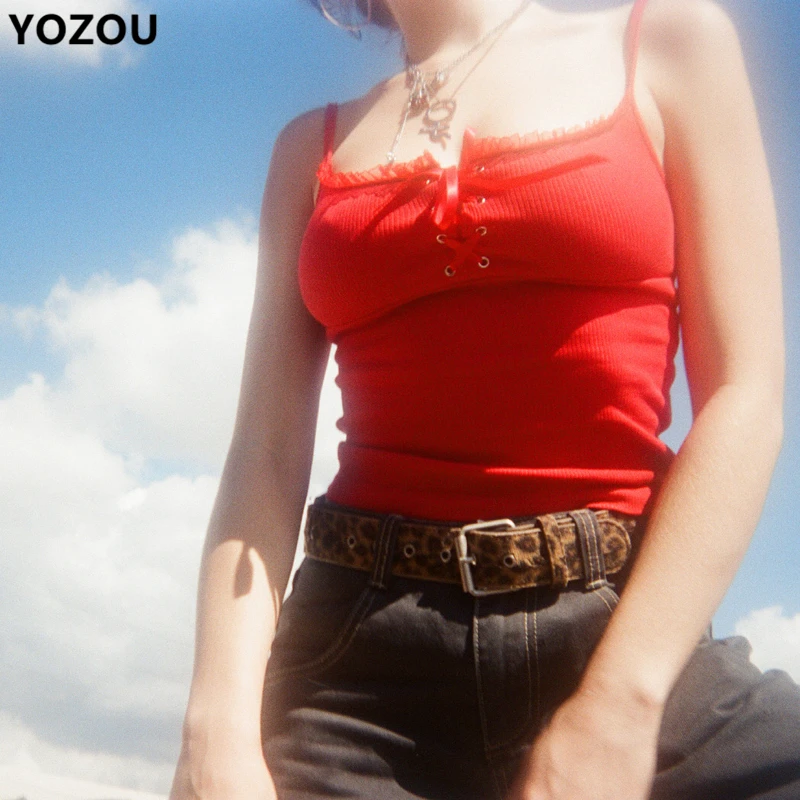 

Ins Harajuku, модный сексуальный укороченный топ на шнуровке, женские летние майки без рукавов, топы в стиле панк для девочек, уличная мода, тощий ...