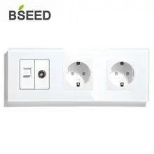 BSEED Wifi  EU Standard Double Wifi Socket with TV PC Socket White Black Golden 288mm