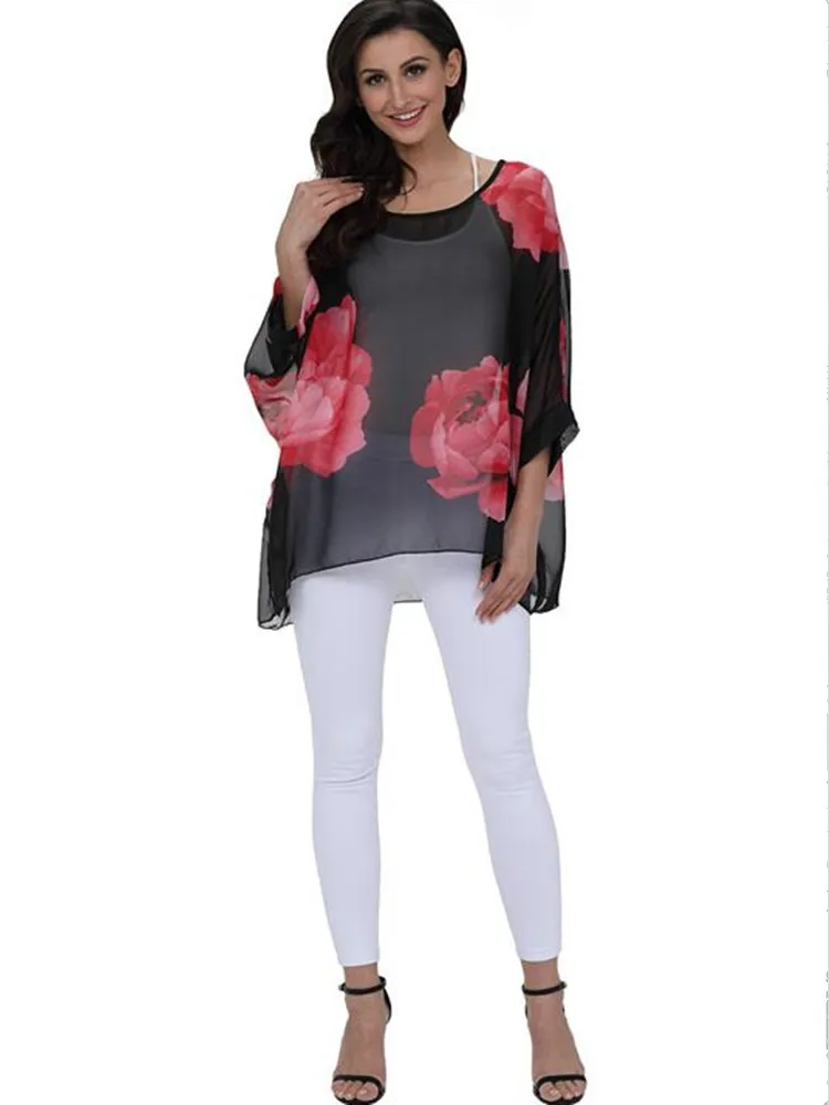 Женская шифоновая блузка с цветочным принтом размеры до 6XL | одежда