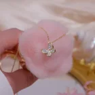 14k, покрыто настоящим золотом ювелирные изделия микро циркония изысканный бабочка ожерелья с крыльями для женщин, короткая цепочка на ключицы ожерелье
