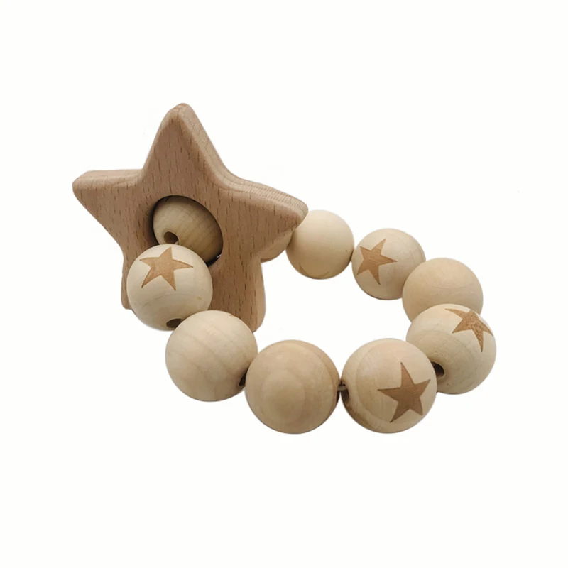 Pulsera mordedor para beb&eacute;, dentici&oacute;n Natural de Animal de juguete de madera de haya, cuentas de silicona, mordedor para beb&eacute; reci&eacute;n nacido, regalo DIY para beb&eacute;-1