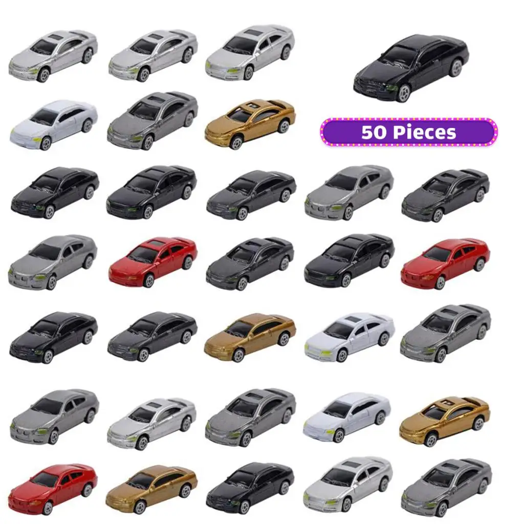 

50pcs HO Scale Model Vehicle Car Toy Dollhouse Raliway Scenery Decoration