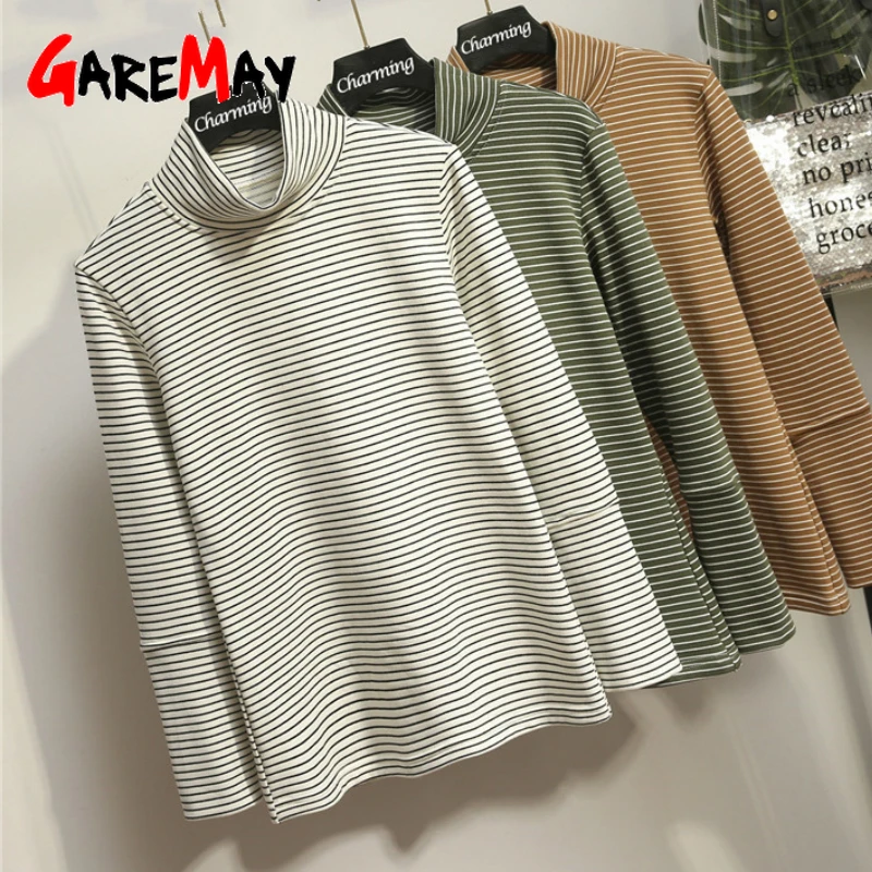 Пуловер женский в полоску с воротником-хомутом на зиму | Женская одежда