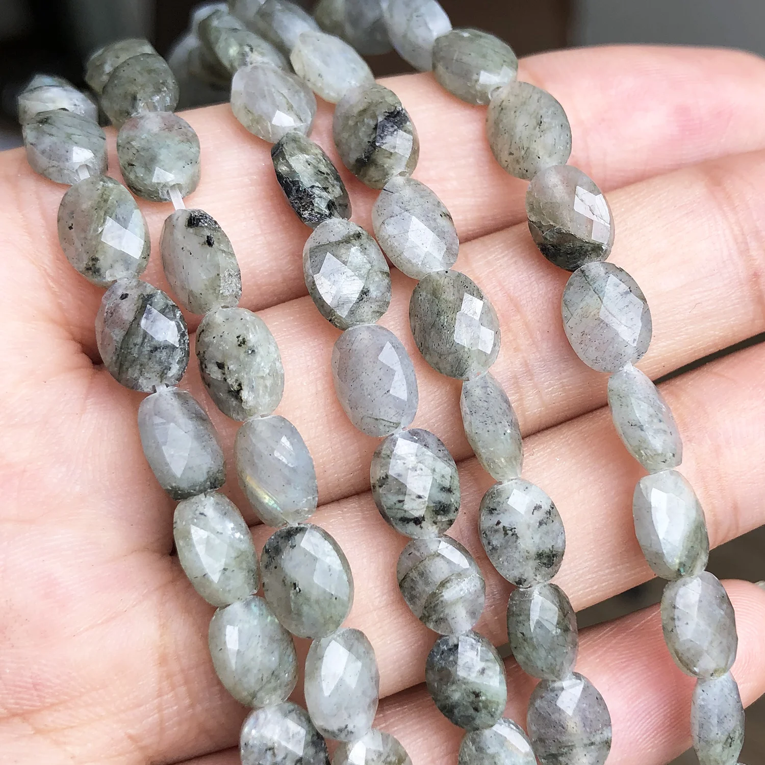 

Natural Faceted Grey Labradorite Stone Beads Oval Loose Spacer Beads For Jewelry Making DIY Bracelet Necklace Charm Accessories