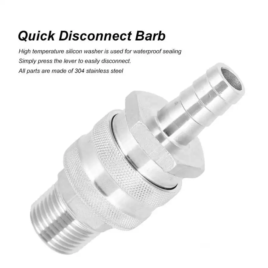 

Quick Disconnect Barb Stainless Steel Beer Pump Fast Connector Male Thread 1/2inNPT+1/2in