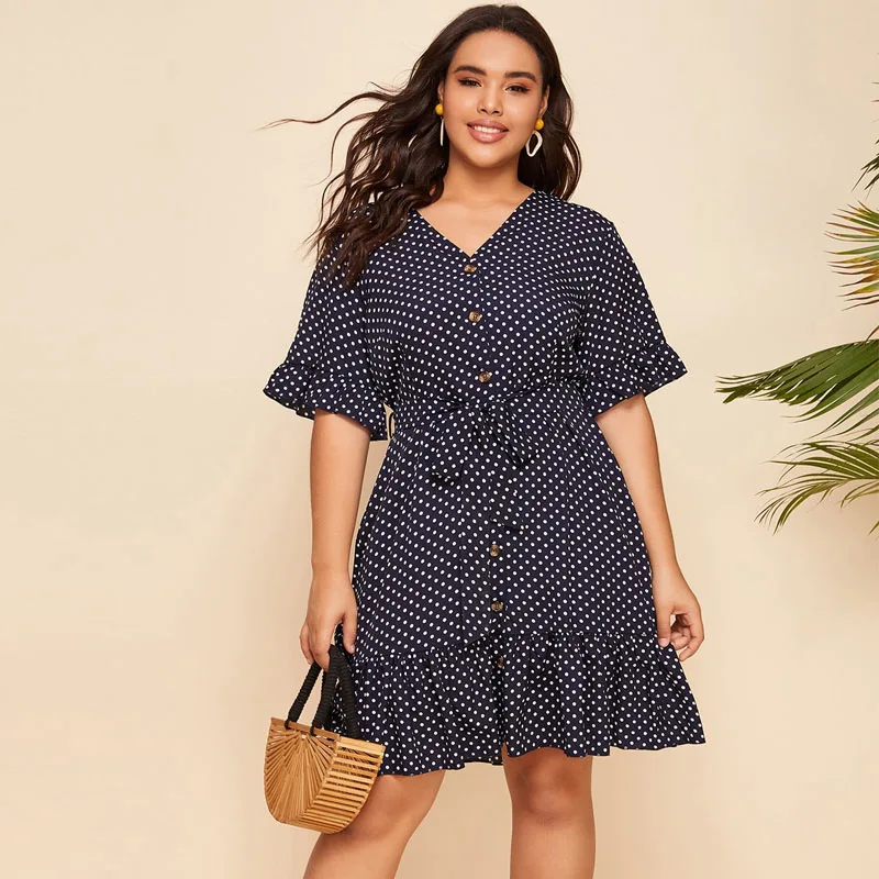 Женское платье в горошек с коротким рукавом стиле бохо на шнуровке пикантная