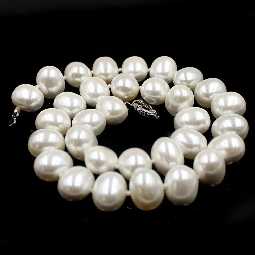 Free Shipping 15x12mm White South Sea Shell Pearl Egg Shape Beads Knot GP Clasp Wedding Jewelry Necklace 18&quot|Колье| |