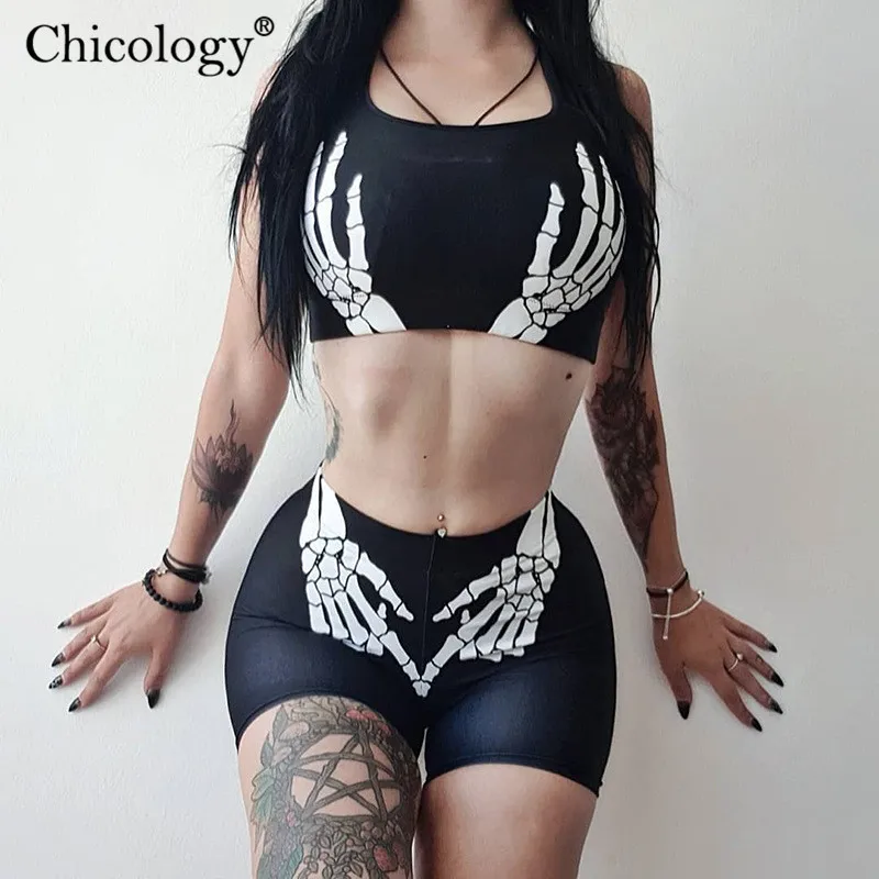 Женский укороченный топ с принтом в виде скелета Chicology комплект из 2 предметов