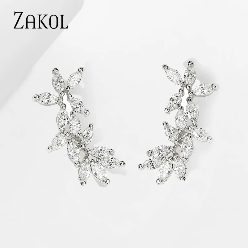 Женские серьги-гвоздики с фианитами ZAKOL свадебные ювелирные украшения для