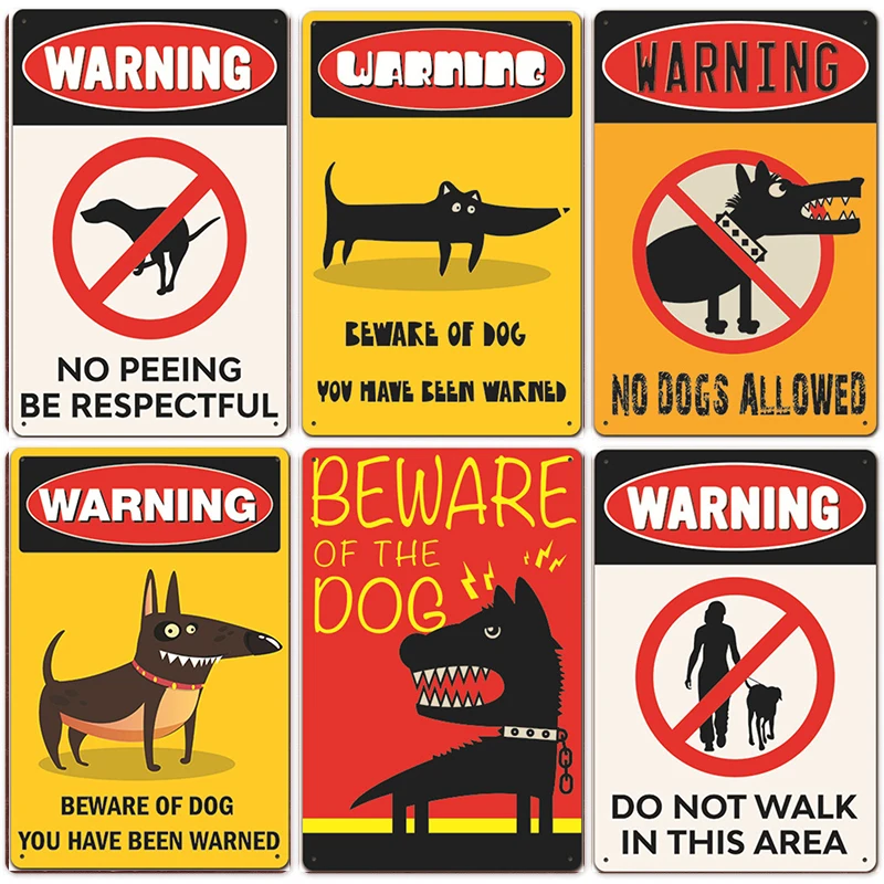 

Warning Dog Vintage Metal Tin Signs Poster Beware of Dog Tin Plate Painting for Bar Family Here I Watch Plate Dog Decoration