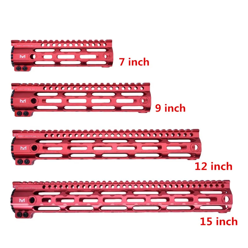 

（Red）AR15 MLOK 7" 9" 12"15"inch Slim Free Float Handguard Picatinny Rail Mount Bracket for Hunting Tactical Rifle Scope Mount