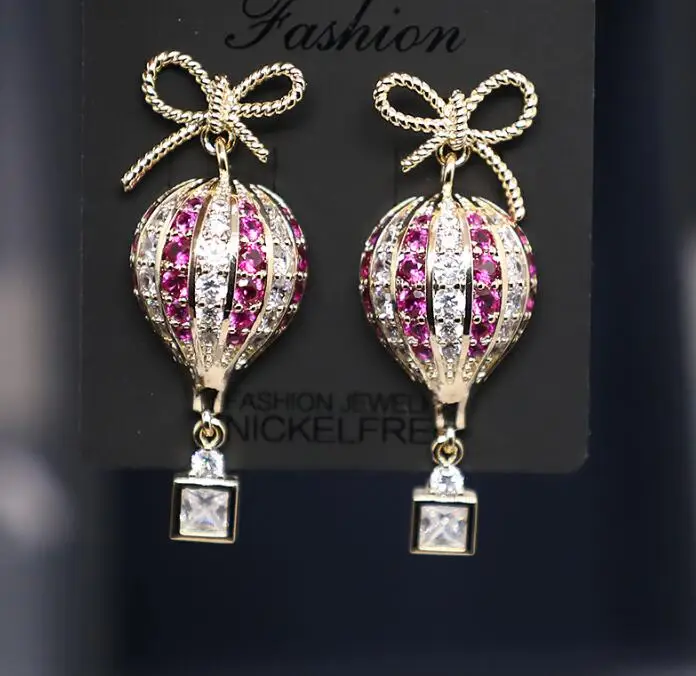 

new micro-inlaid zirconium diamond fashion temperament bow romantic hot air balloon earrings elegant ladies luxurious eardrop