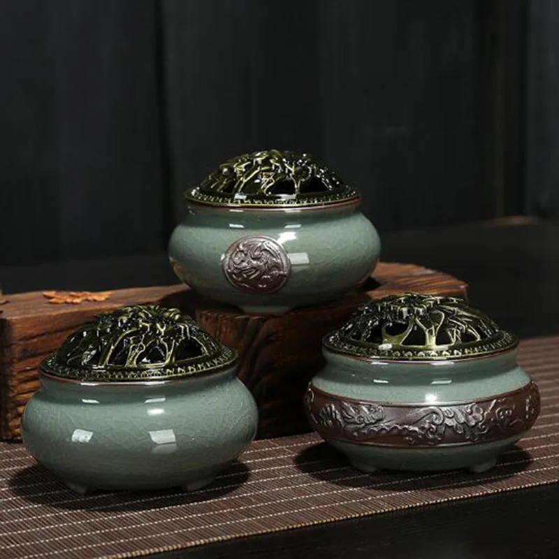 

Ароматическая горелка Celadon, курильница фиолетовой глины, подставка для благовоний, антикварная горелка Будды, домашнее украшение