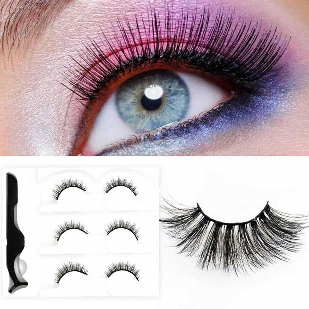 

Jelly Glue Self-adhesive False Eyelashes, Easy To Wear Thick Eyelashes, Three Pairs Of Glue-free Double-pointed Natural Style